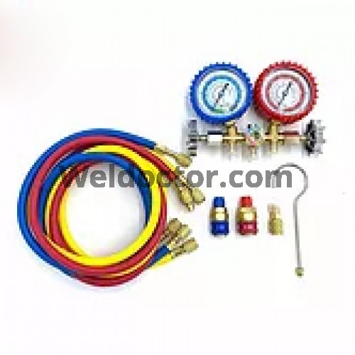 Refrigerant Brass Manifold Gauge Set W/1.5M Hose (R12, R22, R404A, R134A)